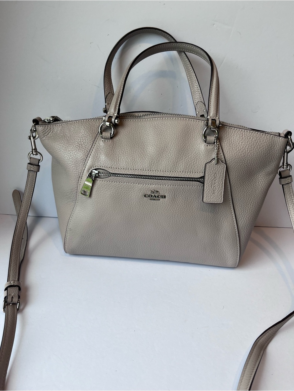 Coach Pebbled Leather Satchel in Light Taupe with Silver Hardware